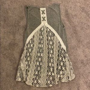 Grey sheer tank with beautiful back lace